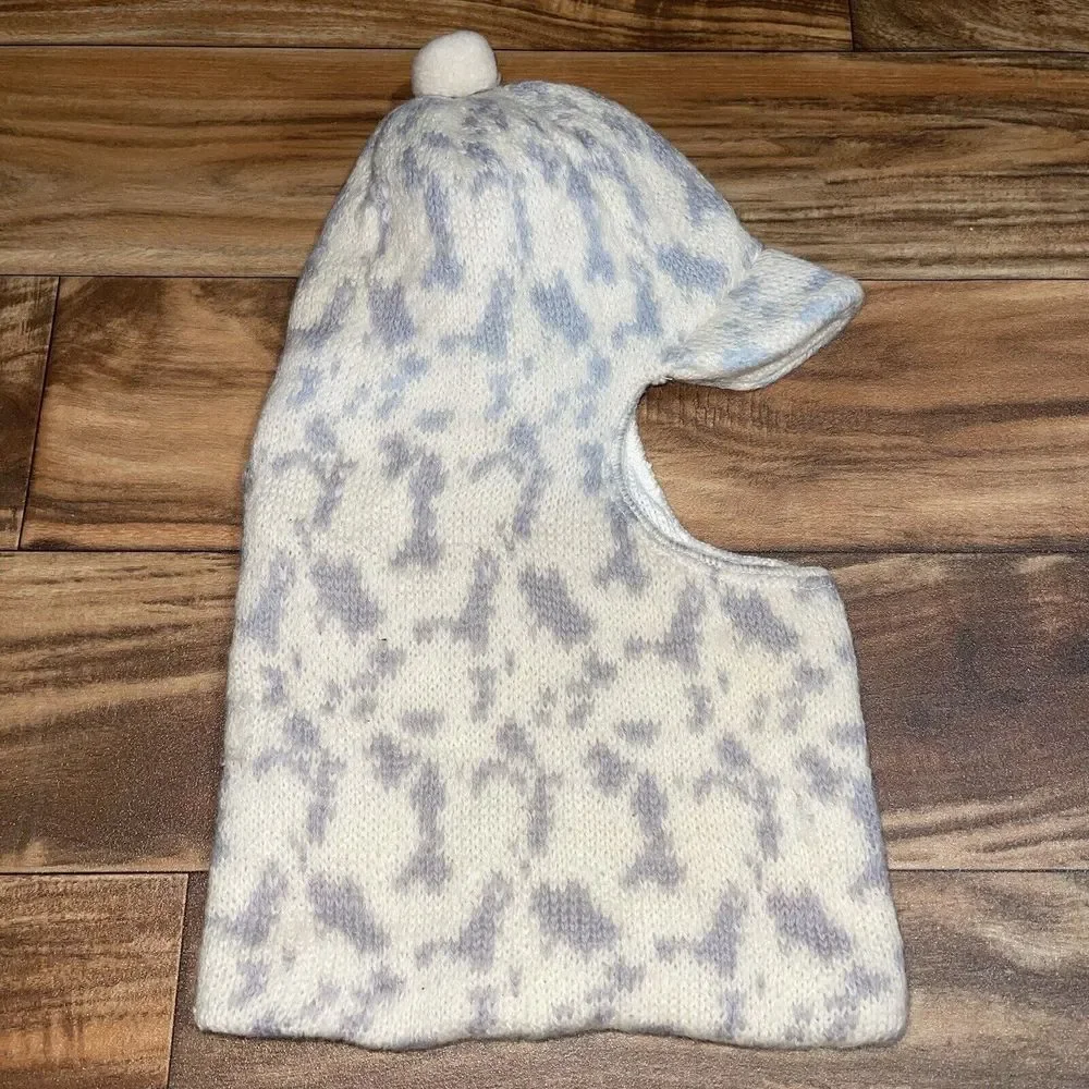 Vintage 100% Wool Cabela's Hunting Face Mask Hat White Winter Camo MADE IN USA